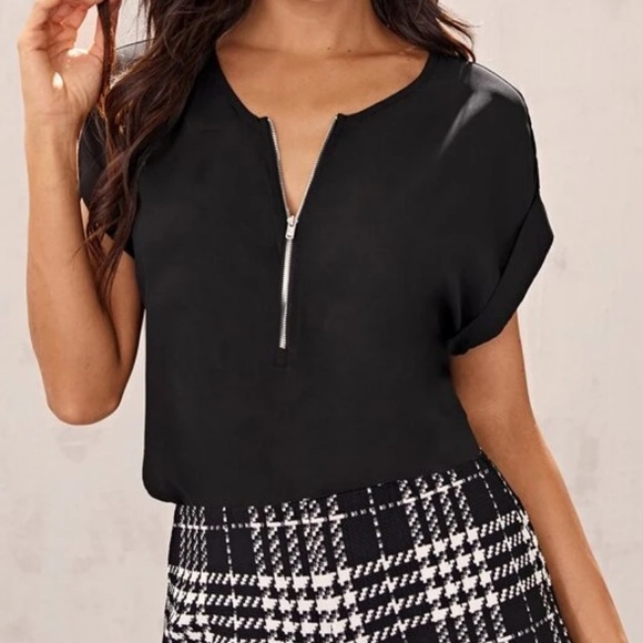 Boho zipper detail v neck blouse - Picture 1 of 16